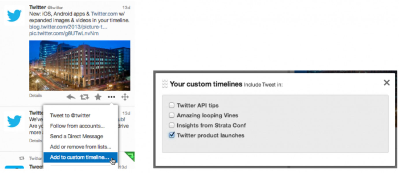 Adding Tweets to custom timeline via More Actions … menu
