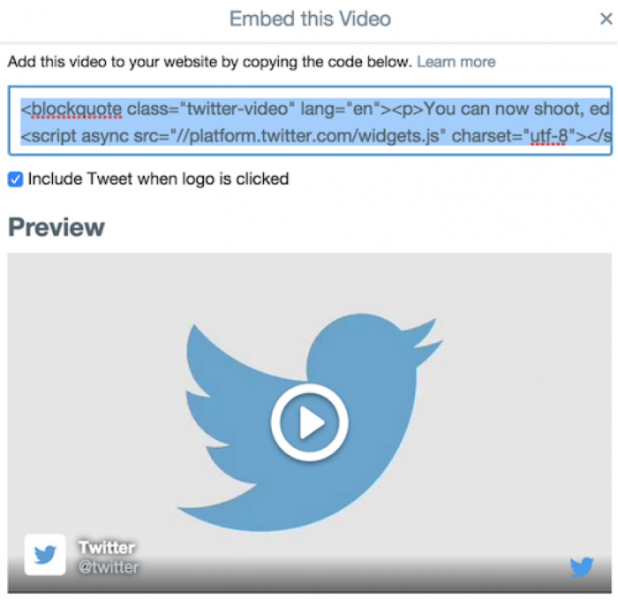 Embed Twitter-hosted video on your website