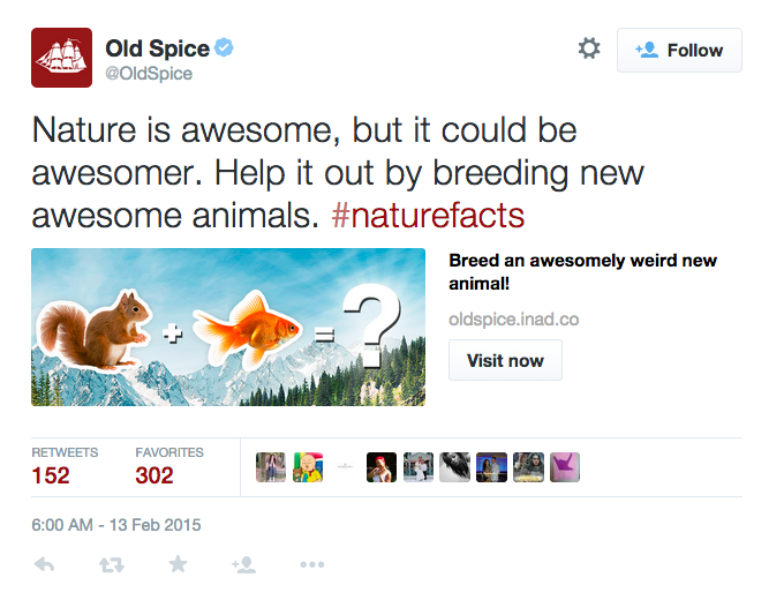 Twitter #CreativeFavorites: @OldSpice and @WiedenKennedy create awesome animals with Website Cards