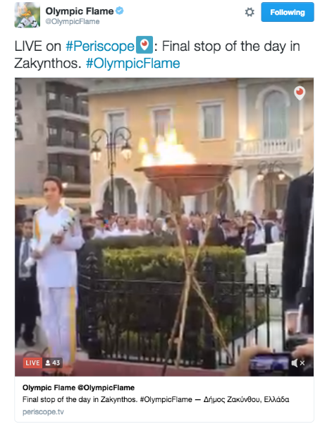 Twitter와 Periscope에서 올림픽 성화를 실시간으로 만나보세요