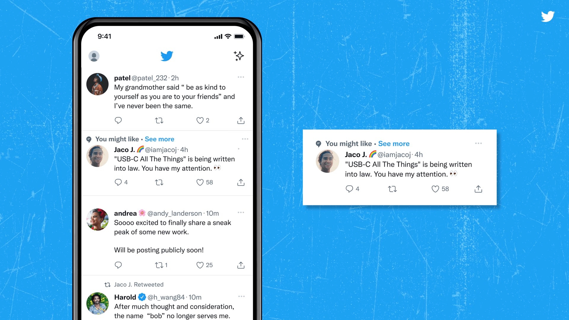 Twitter’s algorithm will use “signals” like interests, engagement, and users’ network to show suggested tweets “in your Home timeline, certain places in the Explore tab, and elsewhere.”