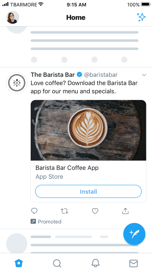 Ejemplo de botón de la app de Twitter en un anuncio