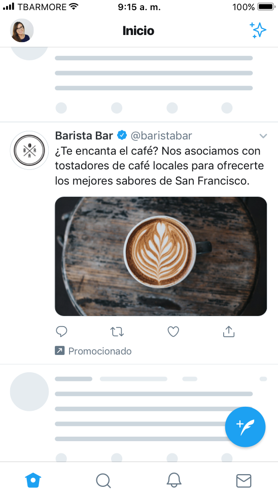 Ejemplo de un anuncio branded notification de Twitter