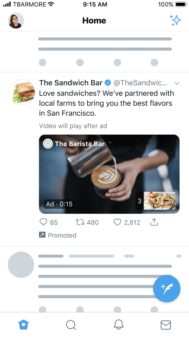 Exemple d'une publicité Twitter Amplify Pre‑Roll