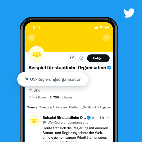Beispiel für ein Profil einer staatlichen Organisation mit einem Label, das sie als US-Regierungsorganisation erkennbar macht