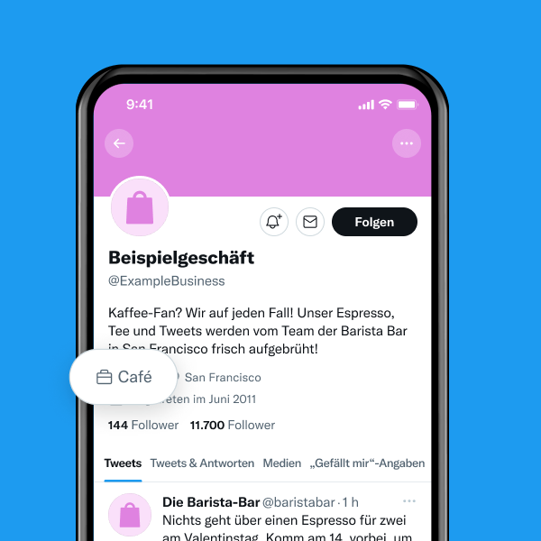 Beispiel für ein Profil eines Unternehmens, das durch sein Label als ein Café zu erkennen ist.