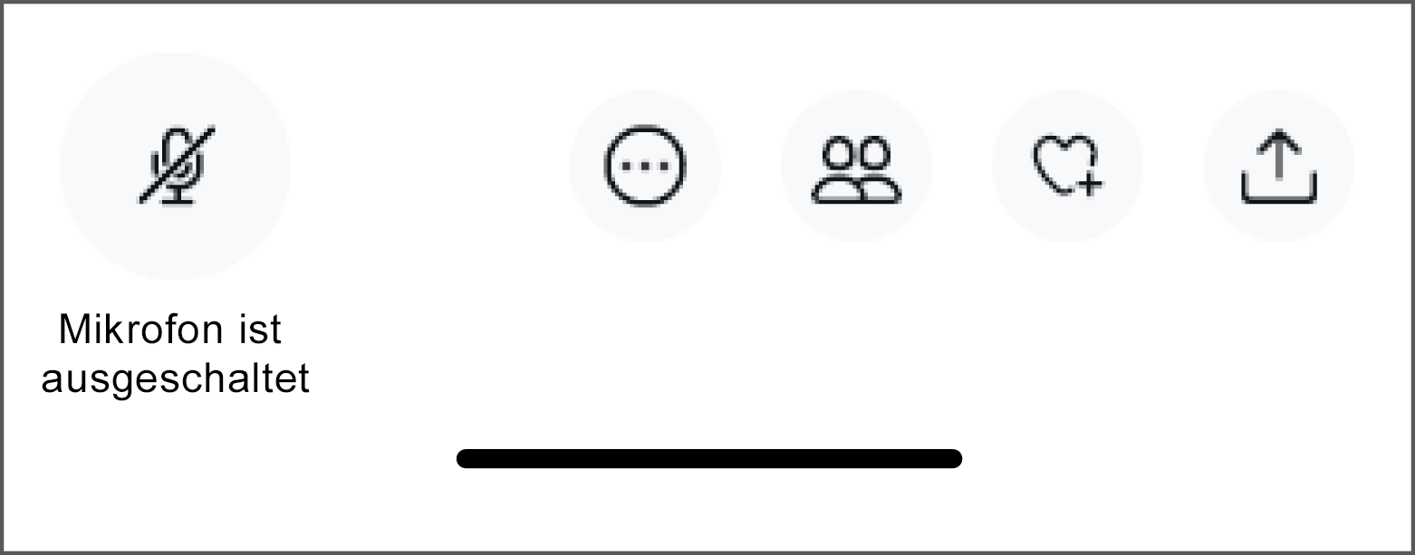 Der Button "Mikrofon ist aus" hat einen Schrägstrich durch das Mikrofon und befindet sich unten links auf dem Bildschirm.