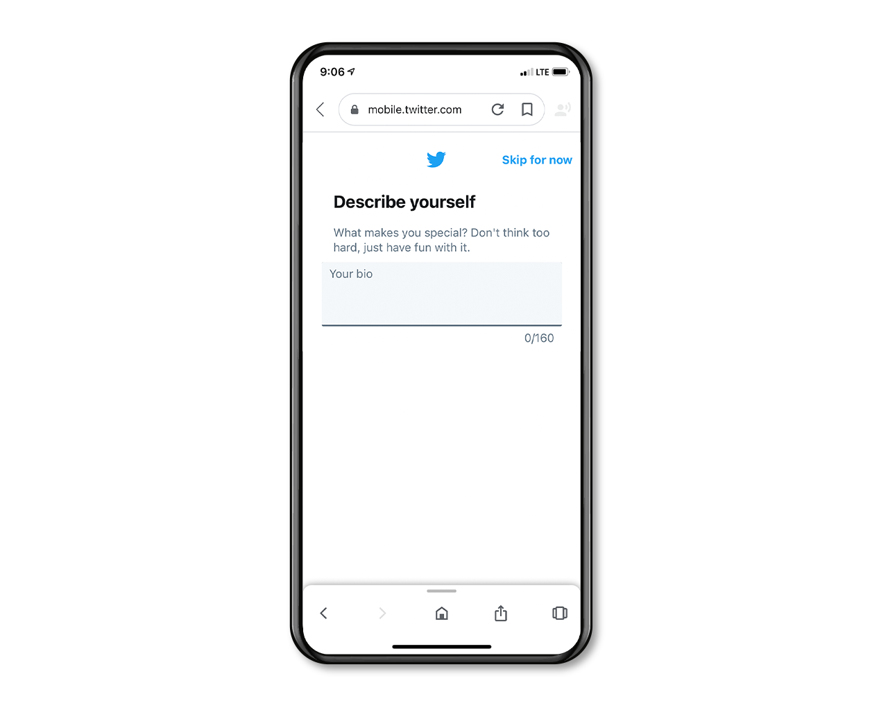Writing a bio during Twitter account creation 