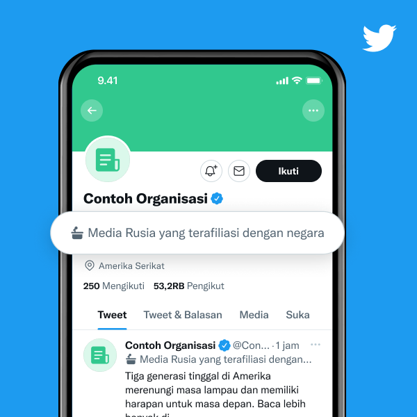 Contoh profil organisasi dengan label "media yang terafiliasi dengan negara Rusia"
