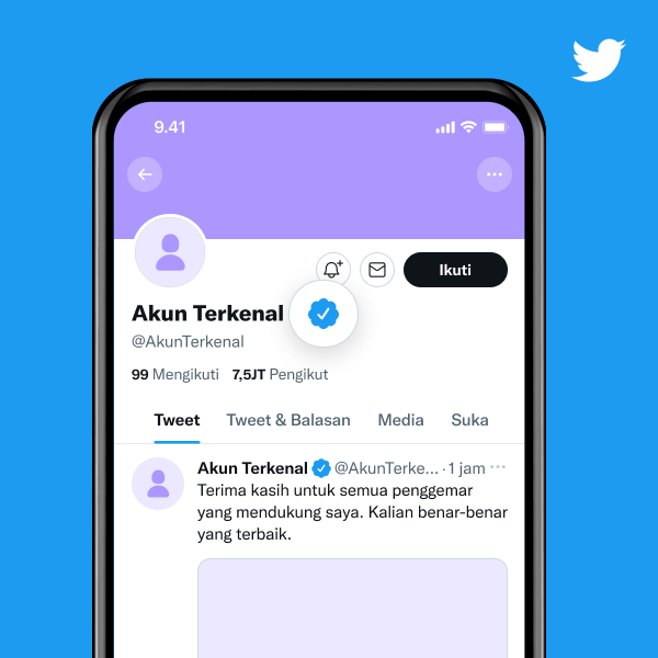 Contoh profil akun dengan tanda centang biru.