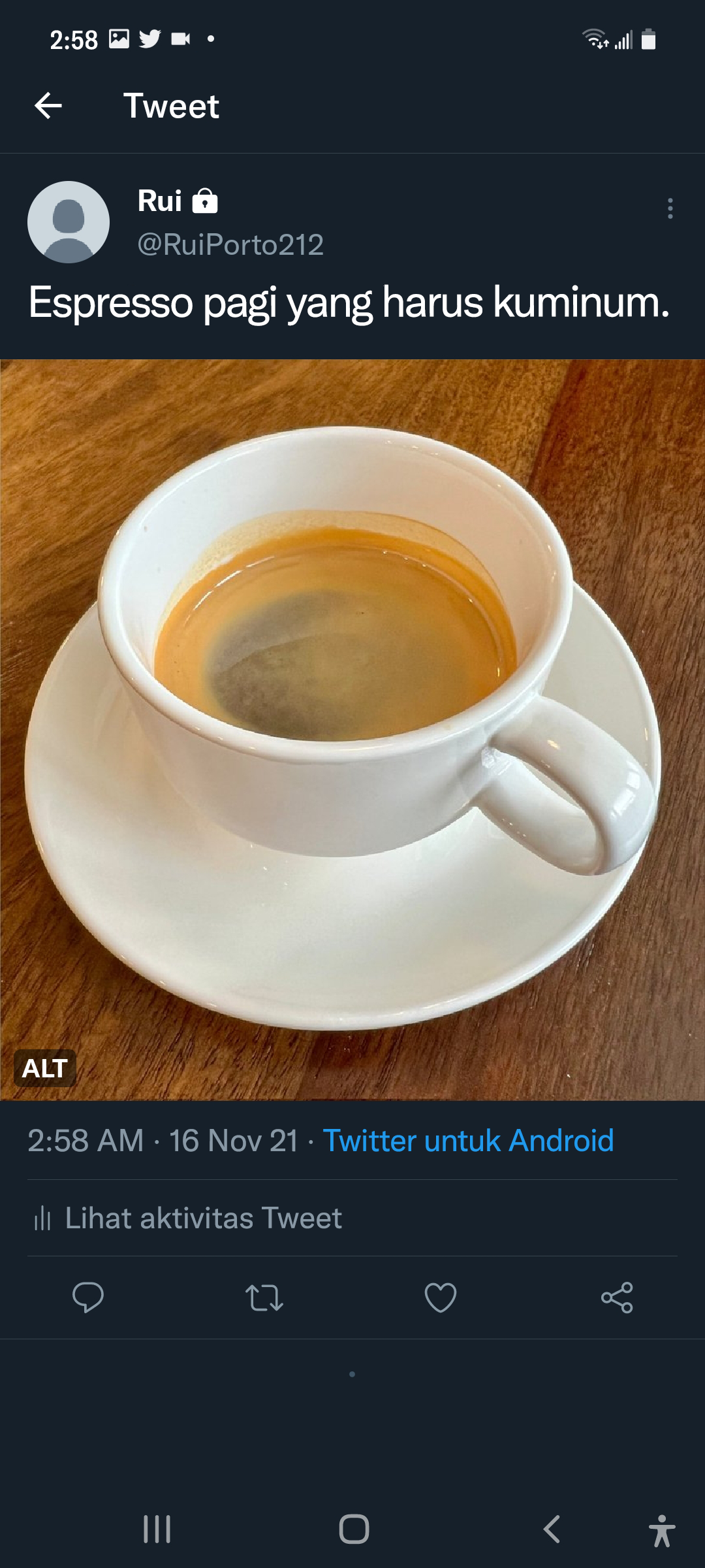 Tangkapan layar Tweet yang sudah diposting dengan lencana ALT pada gambar.