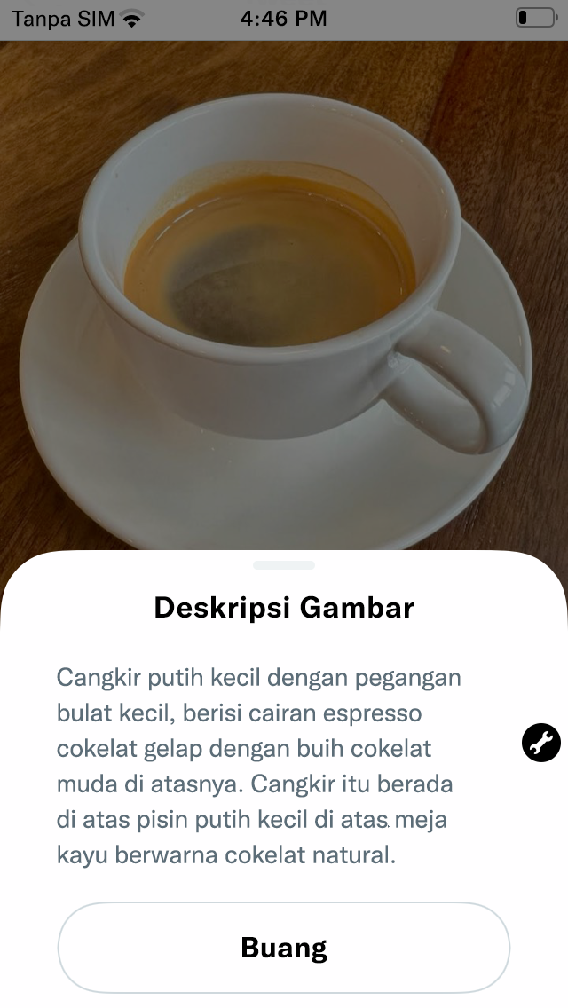 Tangkapan layar Tweet yang sudah diposting yang memuat deskripsi gambar. Judulnya "Deskripsi gambar", dan tombol tutup akan muncul setelah penjelasan.