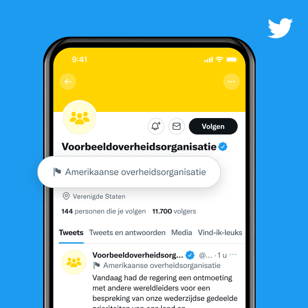 Voorbeeld overheidsorganisatieprofiel met het label "Amerikaanse overheidsorganisatie"