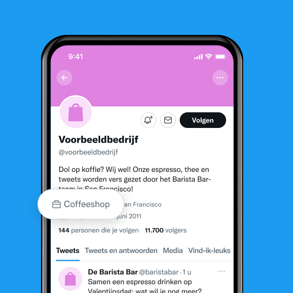 Voorbeeld bedrijfsprofiel met het label "coffeeshop. "