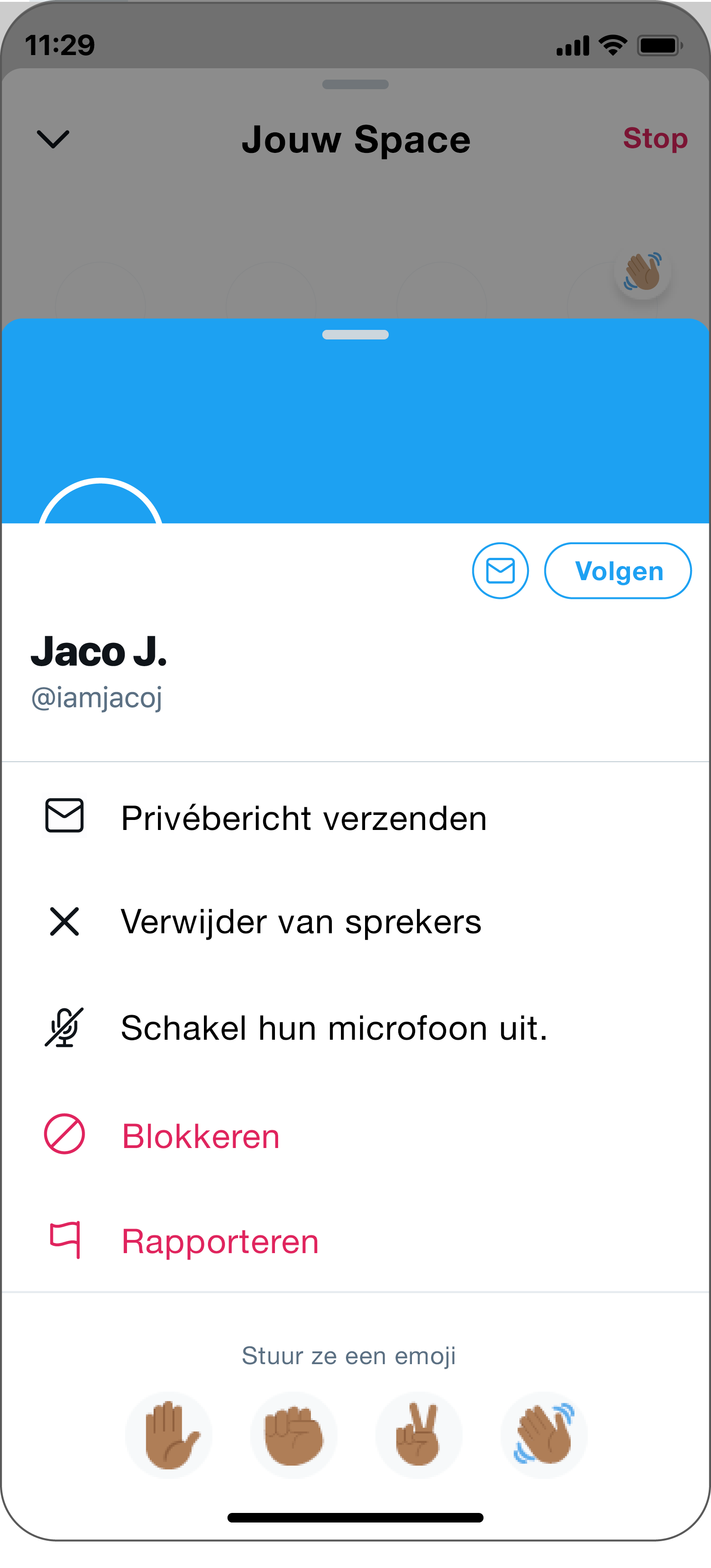 De host ziet de sprekers en kan de spreekrechten intrekken als hij of zij dat wil.