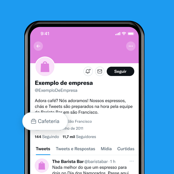 Exemplo de perfil comercial com um rótulo que diz "cafeteria".